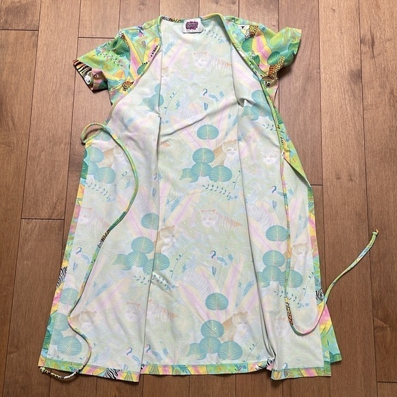 Leggiadro Jungle jersey Wrap Dress Stretch Lycra Tiger Zebra shortsleeve green M - Picture 10 of 12